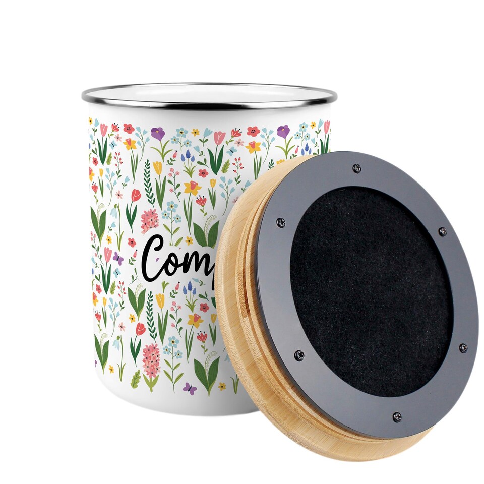 image 1 of Spring Flowers Compost Caddy - Metal 2L Decorative Kitchen Food Waste Bin