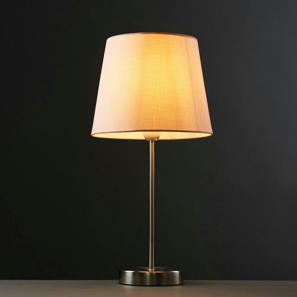 image 1 of ValueLights Charlie Chrome Table Lamp Grey Velvet Chrome Shade Pink