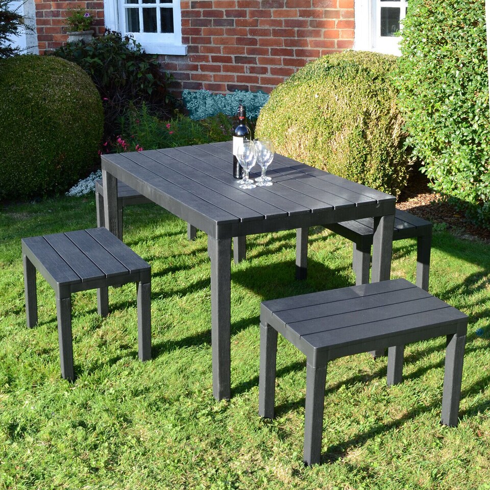image 1 of Plastic Dining Garden Table with 4 Benches