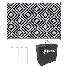 Outsunny Reversible Waterproof Outdoor Rug W Carry Bag, 182 x 274 cm | Multi | Black and White | 182L x 274W x 0.3Hcm