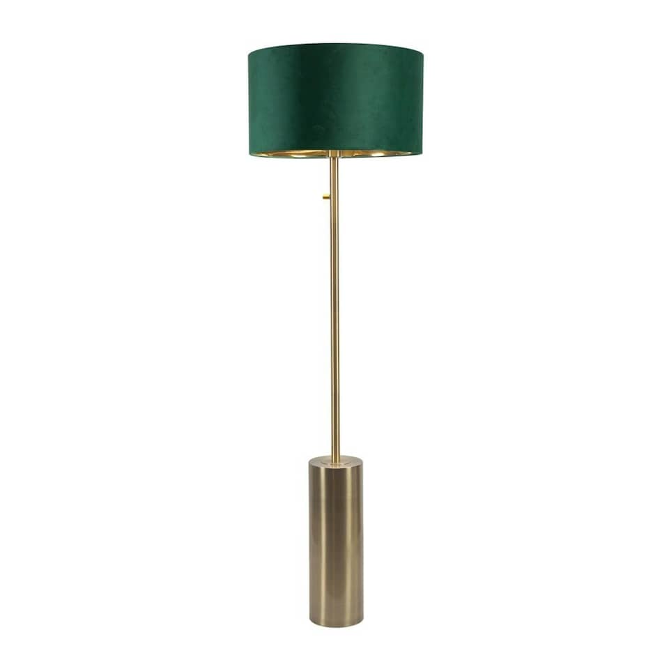 image 1 of ValueLights Lexy Gold Dimmable Floor Lamp with Forest Green Velvet with Gold Inner Lamp Shade and LED Bulb