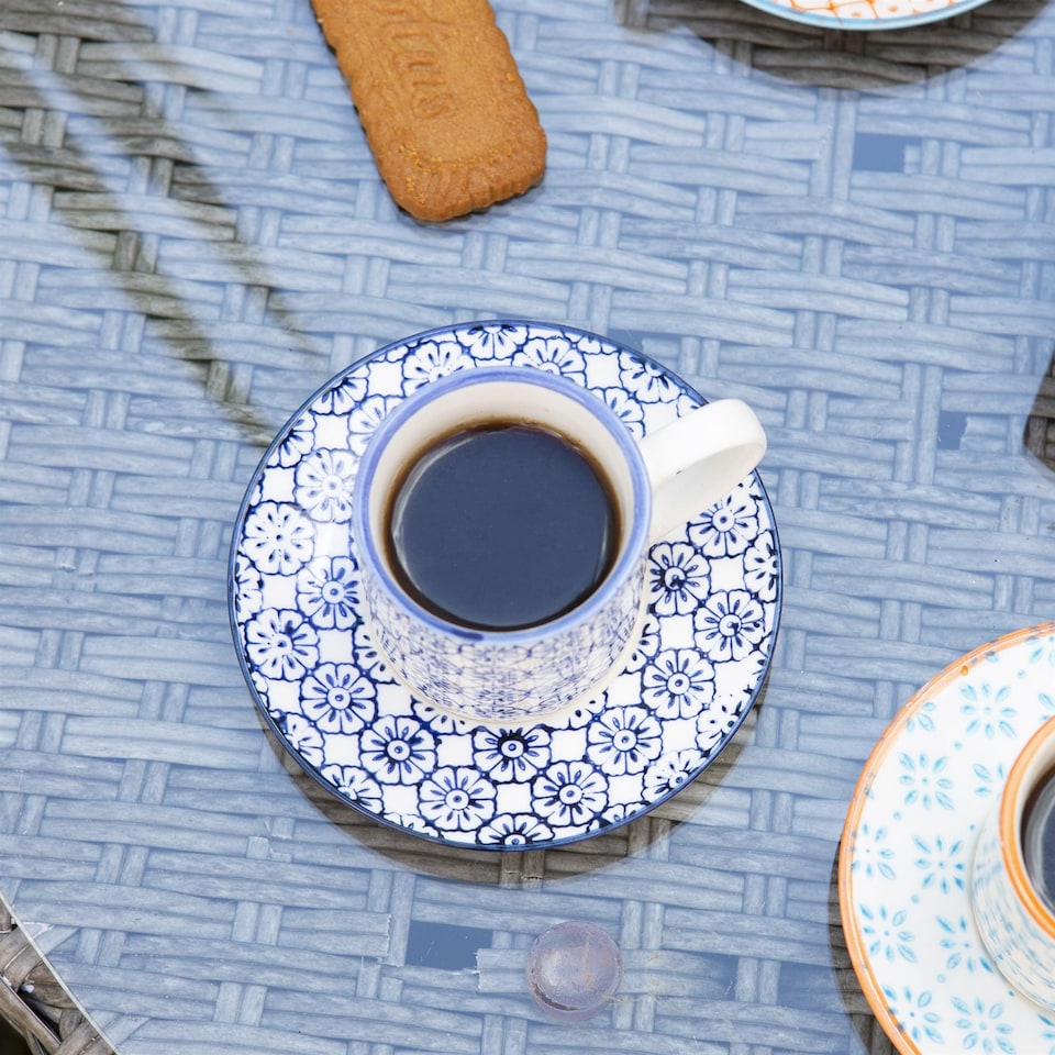 image 1 of Nicola Spring 12 Piece Hand-Printed Espresso Cup & Saucer Set - 65ml - Navy | Blue | Blue | 12