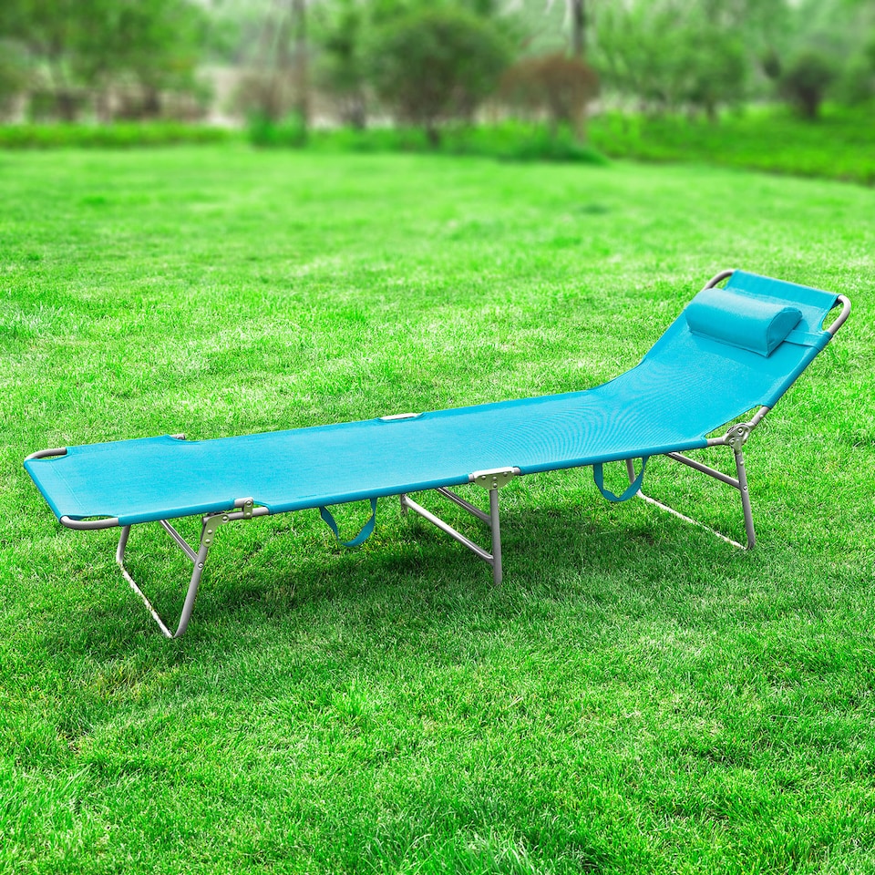 image 1 of SoBuy Sun Lounger Reclining Garden Chair with Pillow and Side Pocket, Turquoise, 76.8x24.8x31.9 inches, 5.69 kg - OGS35-B