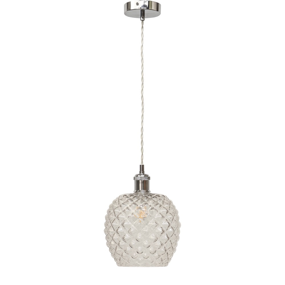First Choice Lighting Baine - Clear Textured Glass Chrome Retro Pendant Fitting