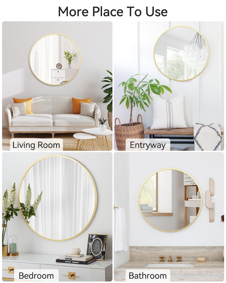 image 1 of London Boutique Gold Round Wall Mirror Bathroom Framed Mirror 45 cm