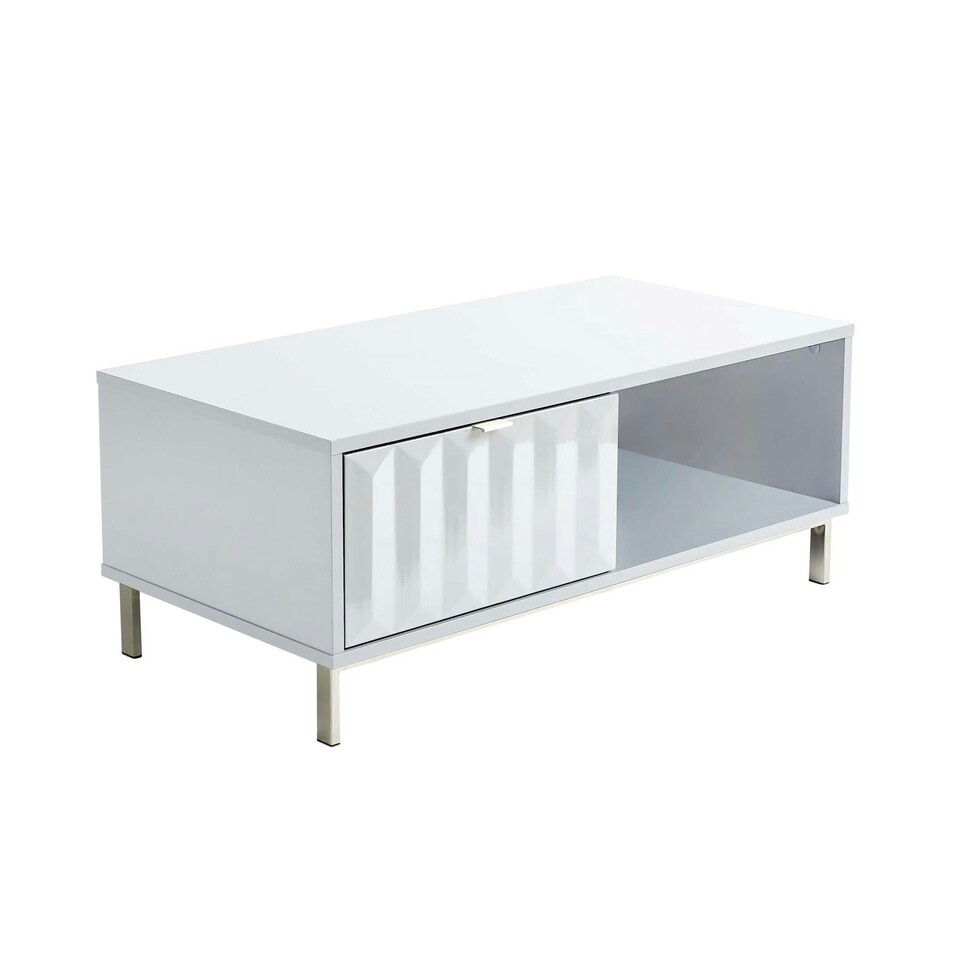 image 1 of Coffee Table 1 Drawer High Gloss Living Room Storage Furniture 1 Meter Wide White