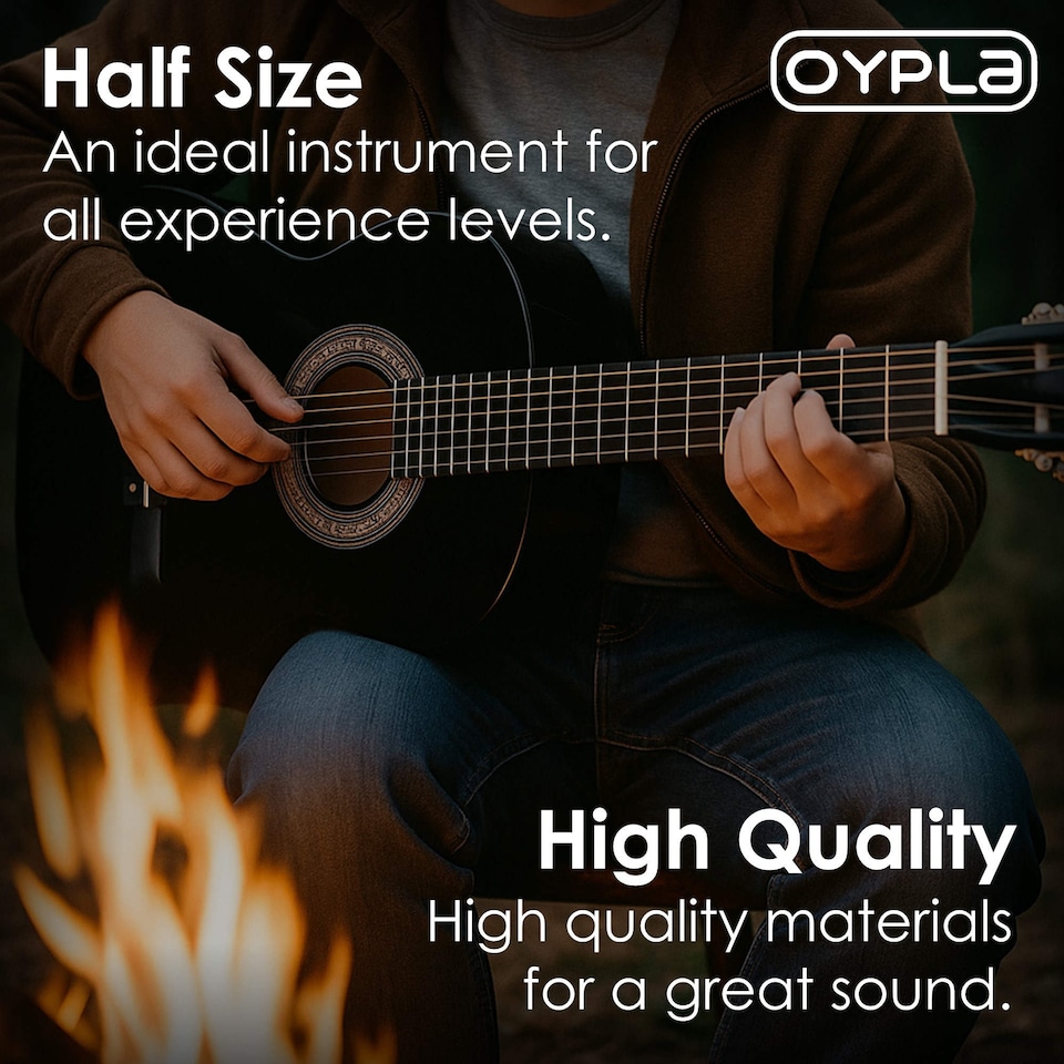 image 1 of Black 34 Inch Half Size 6 String Classical Acoustic Guitar | Black