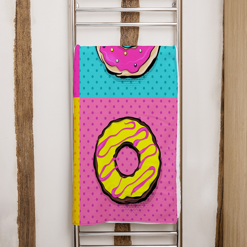 image 1 of donut cartoon pop art style Designer Bath Towel | Multi