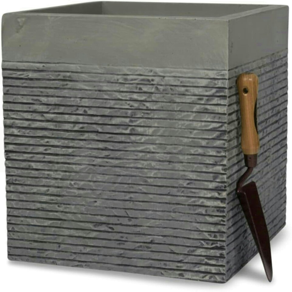 image 1 of Primrose Garden Light Grey Fibrecotta Brick Square Planter Pot 40cm