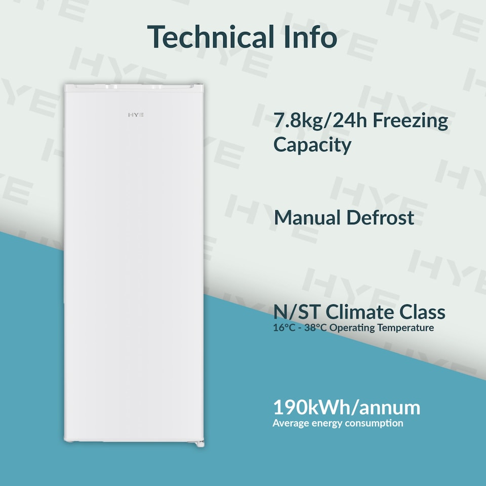 image 1 of HYE Freestanding Upright Freezer, 168 Litre, 55cm, White - RF01SDFR168W01