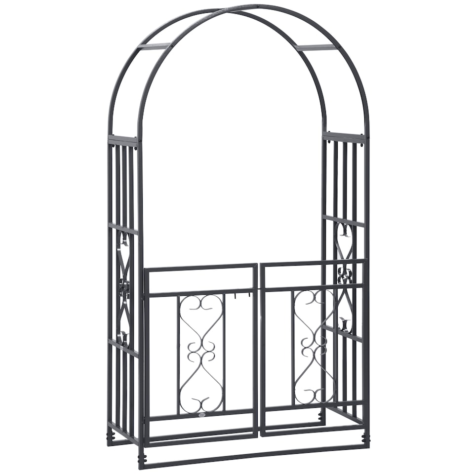 image 1 of Outsunny Metal Garden Arch with Double Gate, Garden Arbor Climbing Plants