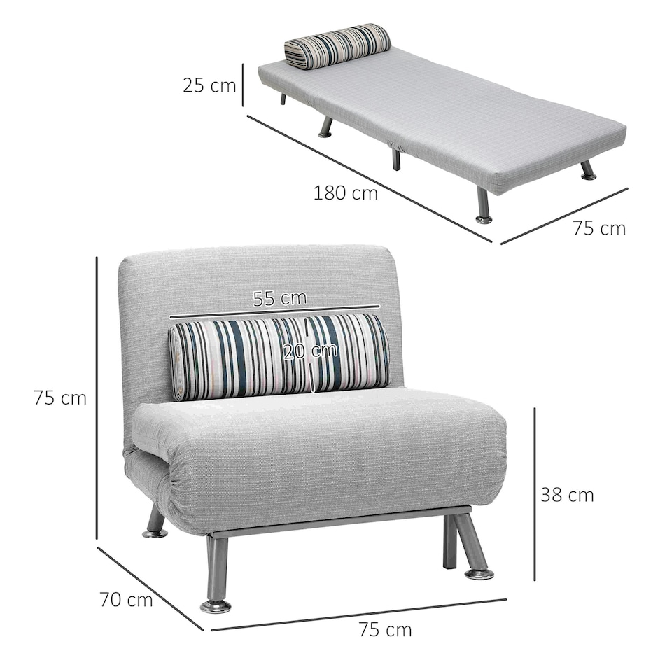 image 1 of HOMCOM Folding 5 Position Convertible Sleeper Sofa Bed Grey, Silver