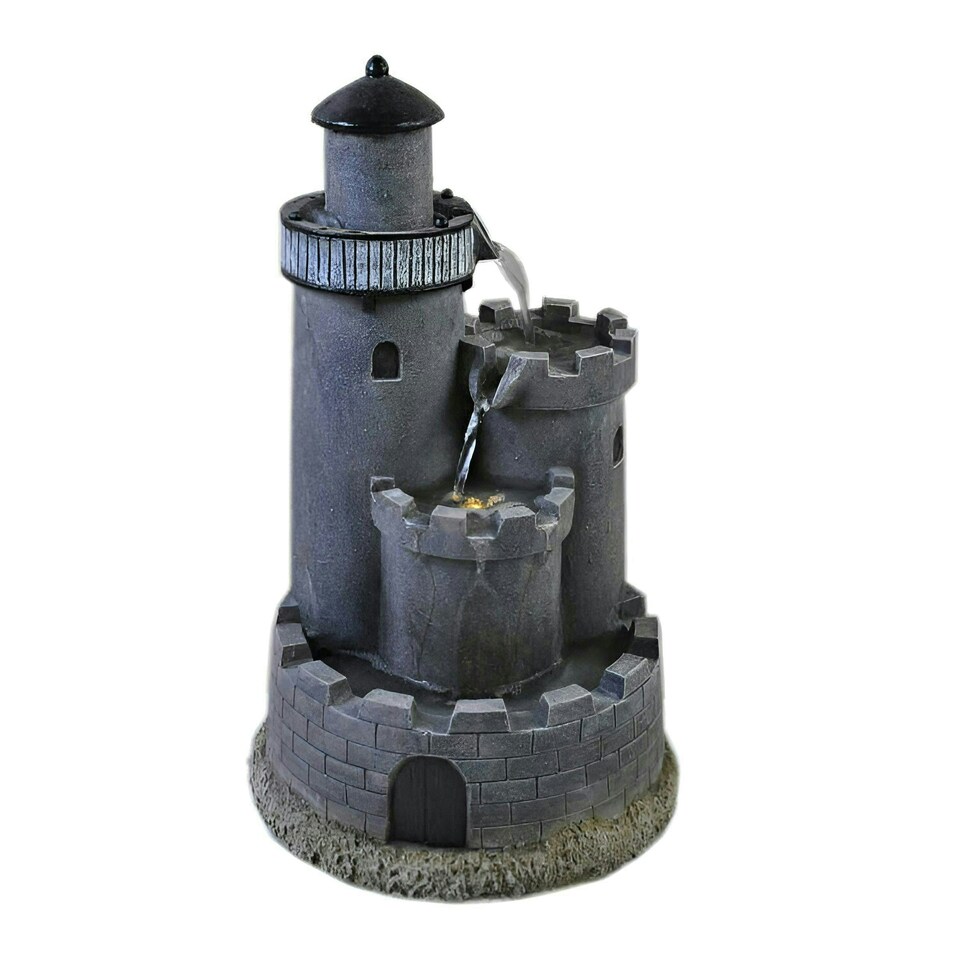 image 1 of Primrose Solar Grey Castle Cascade Water Feature with Lights 49cm