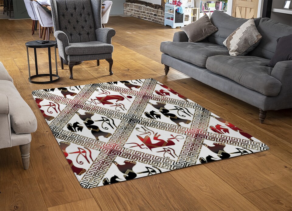 image 1 of Egyptian Hieroglyphs In Red & Black Rug | Multi