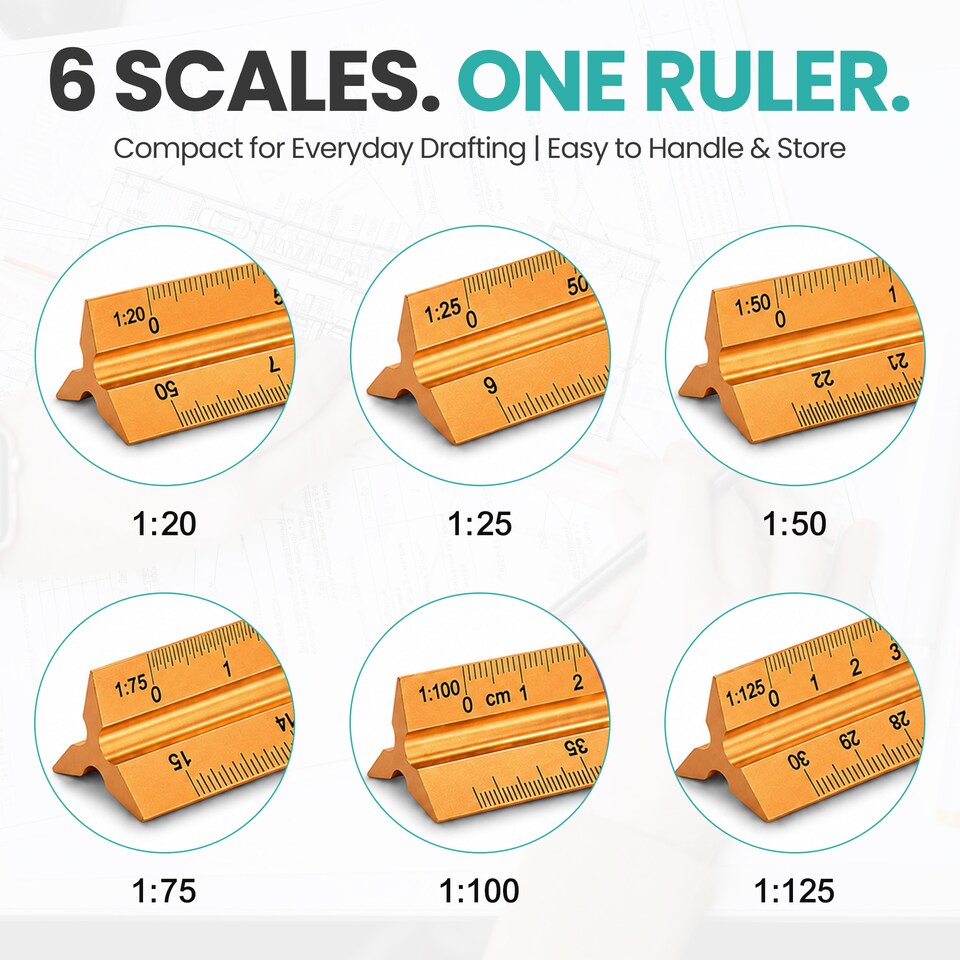 image 1 of 30cm Aluminium Triangular Ruler with 6 Precision Scales - 1pc