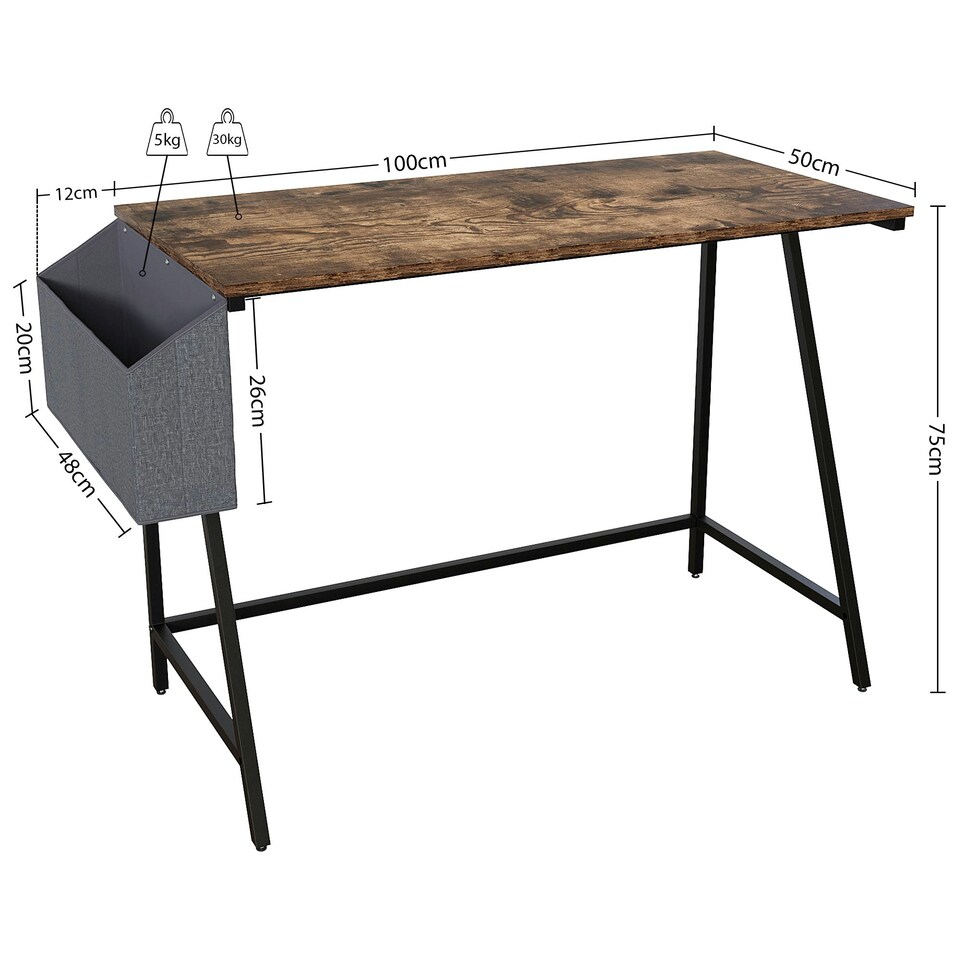 image 1 of Vida Designs Brooklyn Small Computer Desk With Storage Basket Home Office Workstation, Dark Wood