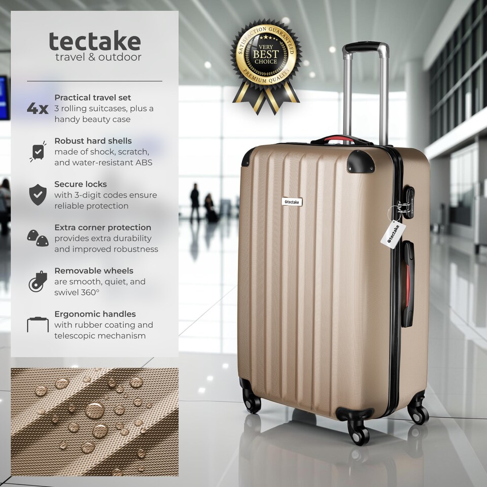 image 1 of Suitcase Set Cleo - 3 suitcases, 1 beauty case, including luggage scales and tags | Cream | champagne | 1