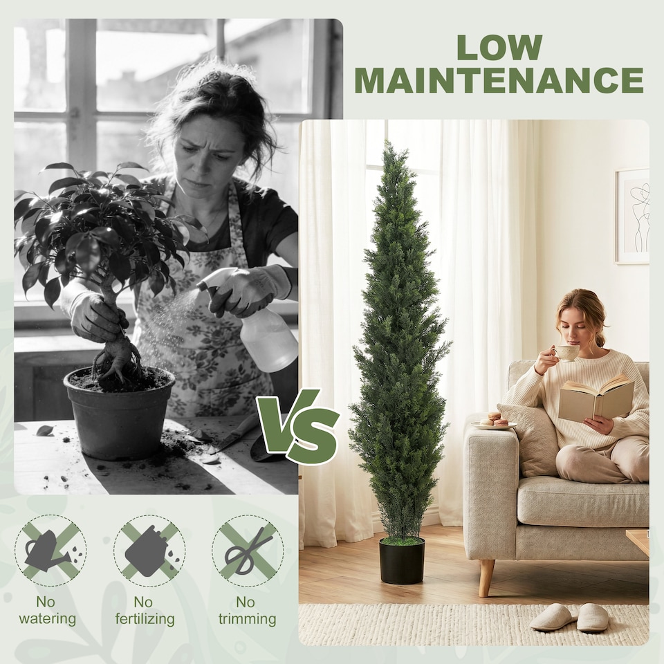 image 1 of HOMCOM Set of 2 Decorative Artificial Plants Cypress in Weighted Pot, 150cm