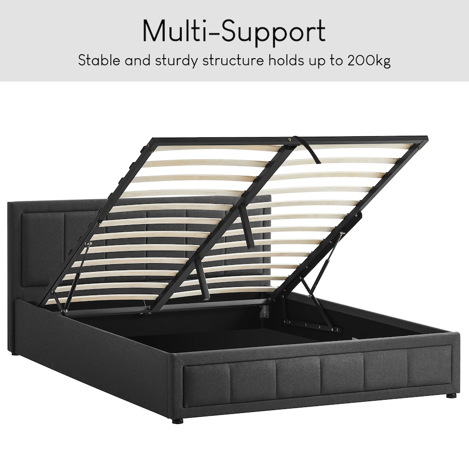 image 1 of Vida Designs Vanita 5ft King Size Ottoman Bed Storage Fabric Upholstered, Dark Grey, 150 x 200cm