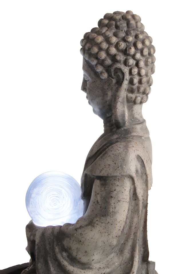 image 1 of Buddha and Crystal Ball Water Feature Fountain with LED Lights Indoor Outdoor Use H66cm