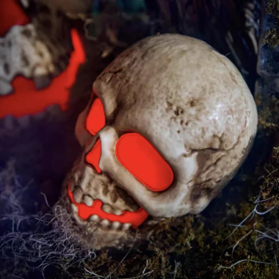 image 1 of Home Accents Holiday 8ft Giant-Sized Halloween Skull Stack with Red LEDs