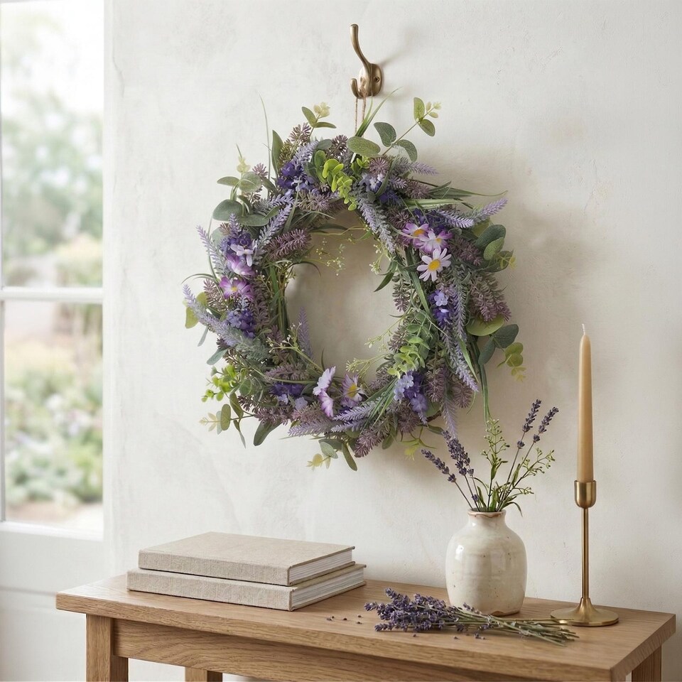 image 1 of Homescapes Artificial Lavender Wreath, 40cm, Purple