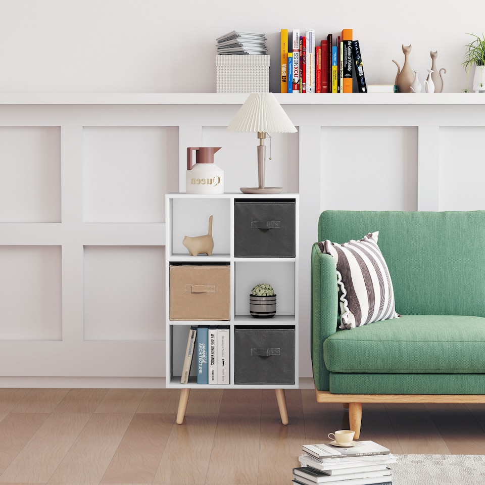 image 1 of HOMCOM Freestanding 6 Cube Storage Cabinet Unit w  3 Fabric Drawers Handles Home Office Organisation Shelves Furniture