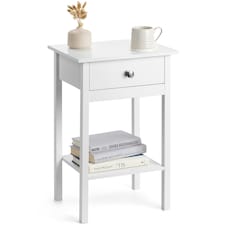 Christow White Bedside Table Bedroom Cabinet Nightstand With Drawer & Shelf