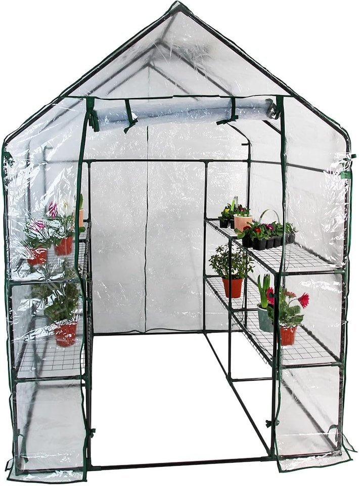 image 1 of Large Walk In Greenhouse w/PVC Cover Garden Grow Green House with 8 Shelves