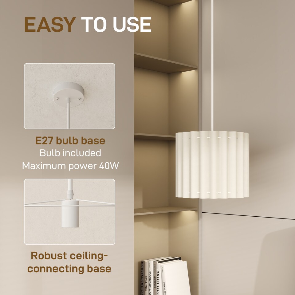 image 1 of HOMCOM Linen Pendant Light, Bedside Ceiling Lamps with E27 Bulb, Modern Hanging Lights for Living Room, Bedroom, Kitchen, Hallway, White
