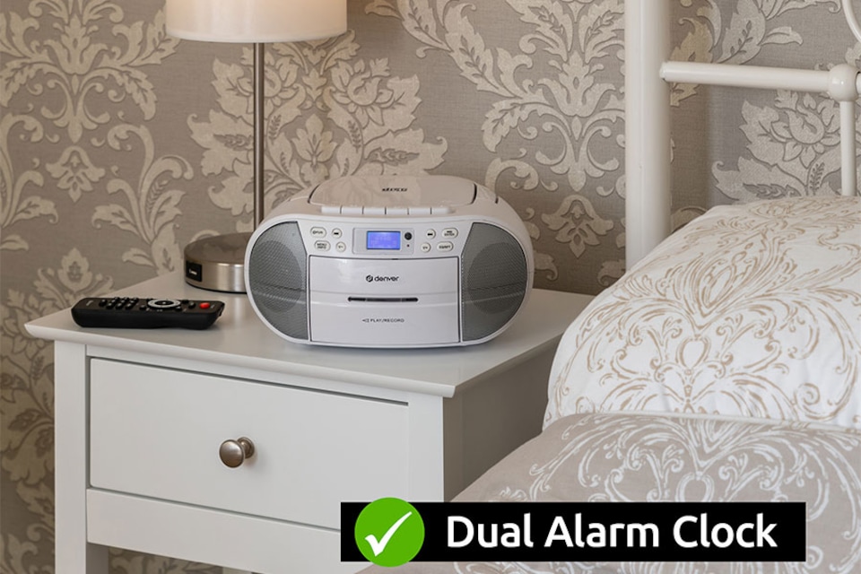 image 1 of Denver Portable Radio CD Tape Cassette Player With DAB Radio – Mains or Battery Power - TDC-280 | White