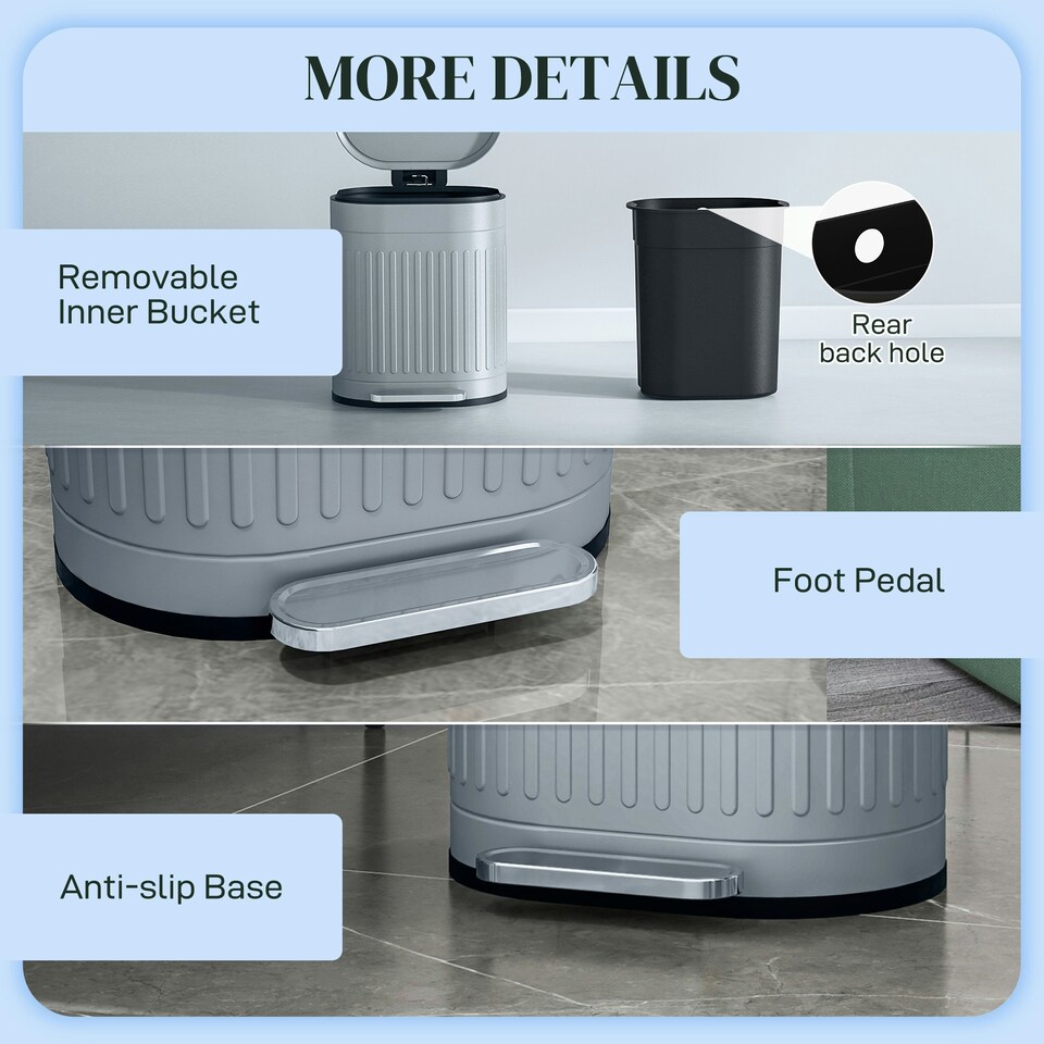 image 1 of HOMCOM Pedal Bin, Metal Kitchen Bin with Soft-close Lid Grey | 20L