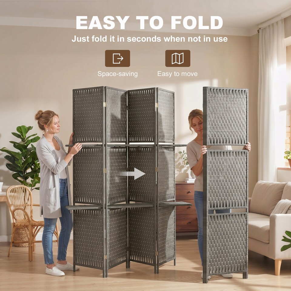 image 1 of HOMCOM 4-Panel Folding Room Divider with Shelves