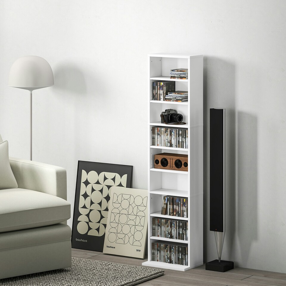 image 1 of HOMCOM CD Storage Unit DVD Storage Tower with Compartments Black | 33W x 24D x 140H cm