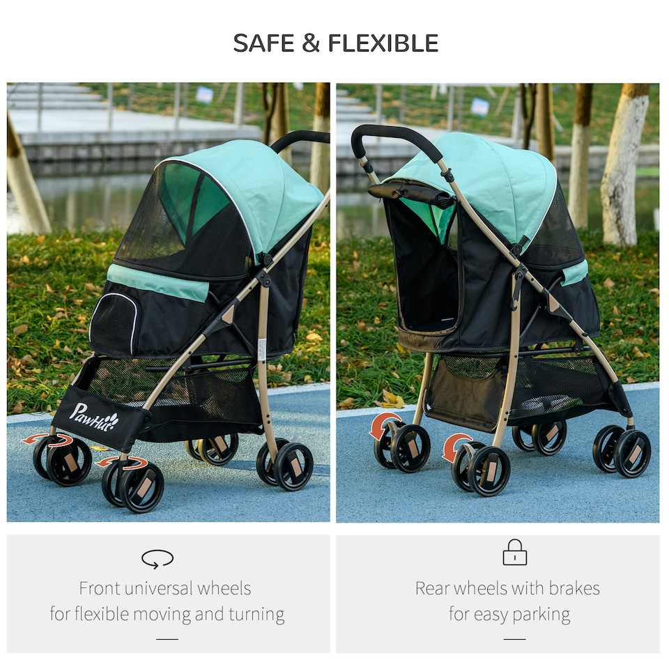 image 1 of PawHut Pet Stroller for XS and S Dogs w/ Rain Cover - Green