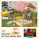 image 3 of AIYAPLAY Wooden Kids Sandpit with Canopy, Seats, Rudder & Bottom Liner