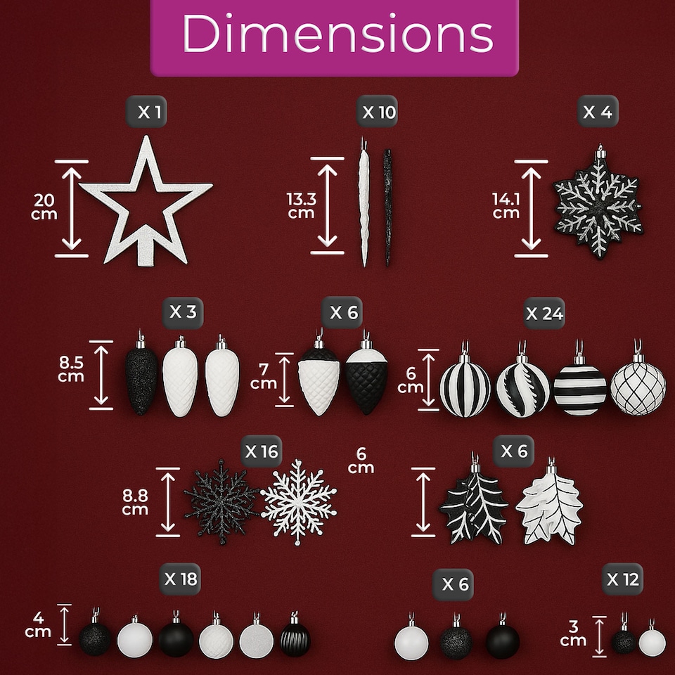 image 1 of Neo Large 110PCS Christmas Tree Bauble Ornaments Set | White