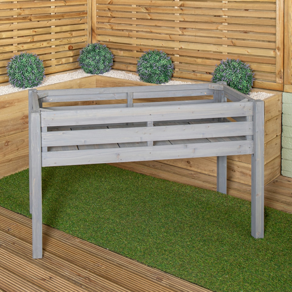 image 1 of 75 x 123cm Samuel Alexander Large Raised Grey Wooden Garden Bed Planter with Slatted Base Grey