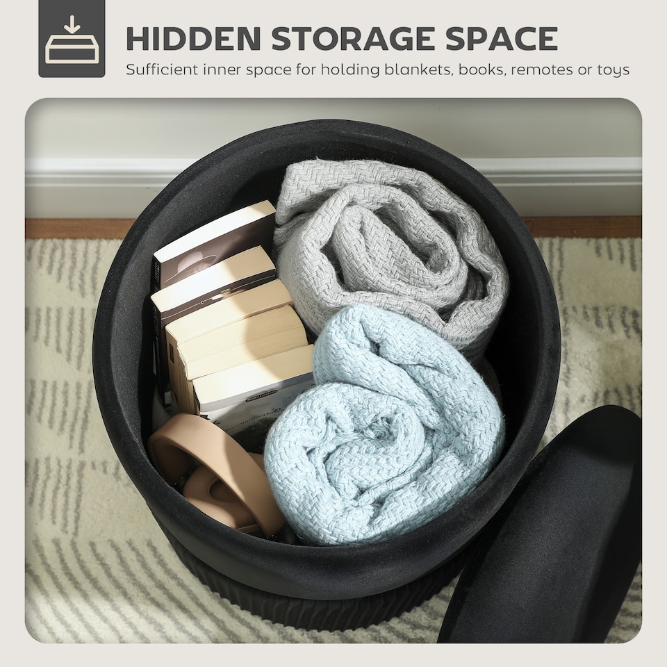 image 1 of HOMCOM Round Pouffe Storage Footstool with Hidden Space, Black | Black
