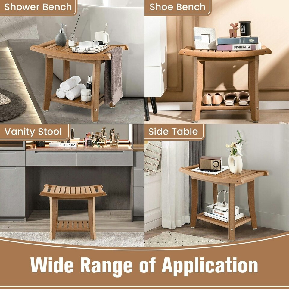 image 1 of COSTWAY Shower Bench Stool Bathroom Seat 2-Tier Brown