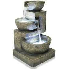 Primrose Kendall Stone Effect 3-Tier Cascade Garden Water Feature with LEDs 48cm