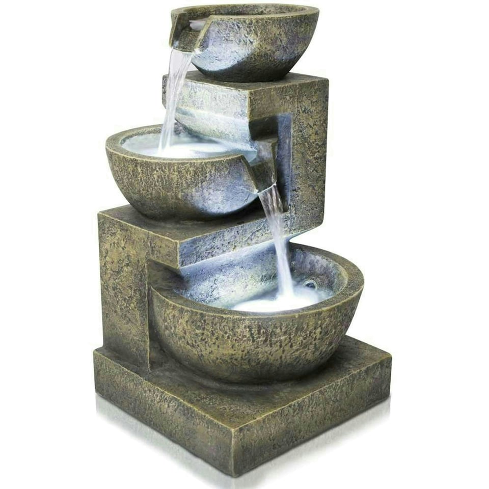 image 1 of Primrose Kendall Stone Effect 3-Tier Cascade Garden Water Feature with LEDs 48cm