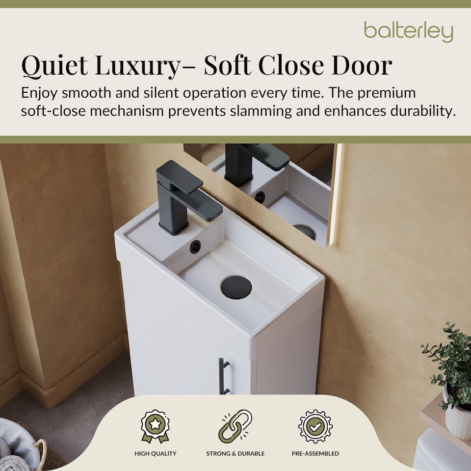 image 1 of Wall Hung Vanity Basin 400mm Gloss White & Matt Black Handle | White | Gloss White | 781 x 400 x 222mm