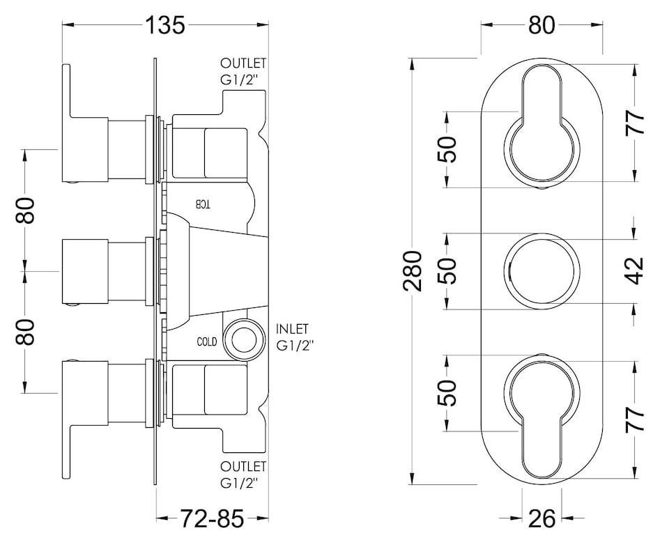image 1 of Pride Round Triple Thermostatic Shower Valve 2 Outlets, Brushed Pewter | Silver | Brushed Pewter | 1
