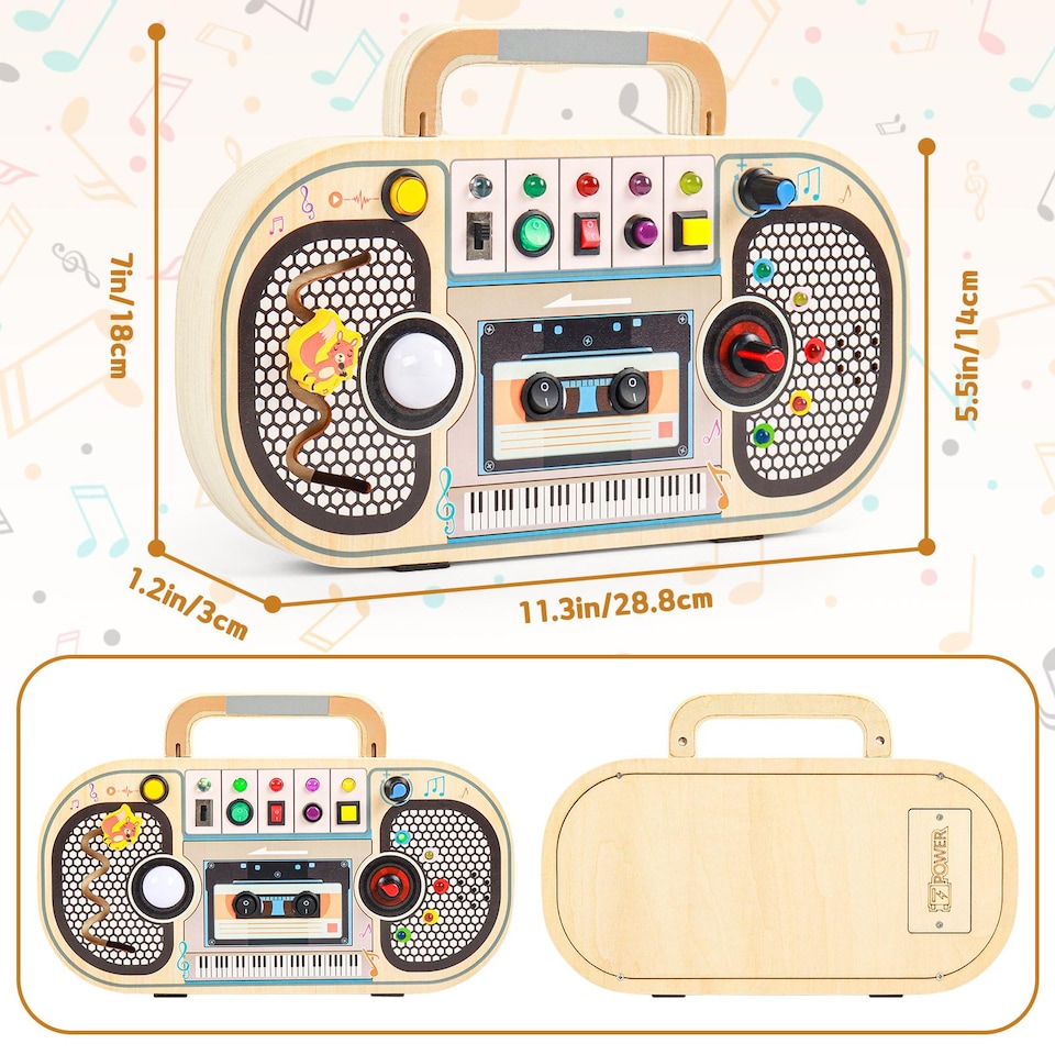 image 1 of Wooden LED Radio Music Toy – Interactive Light & Sound Activity Board for Toddlers 12M+