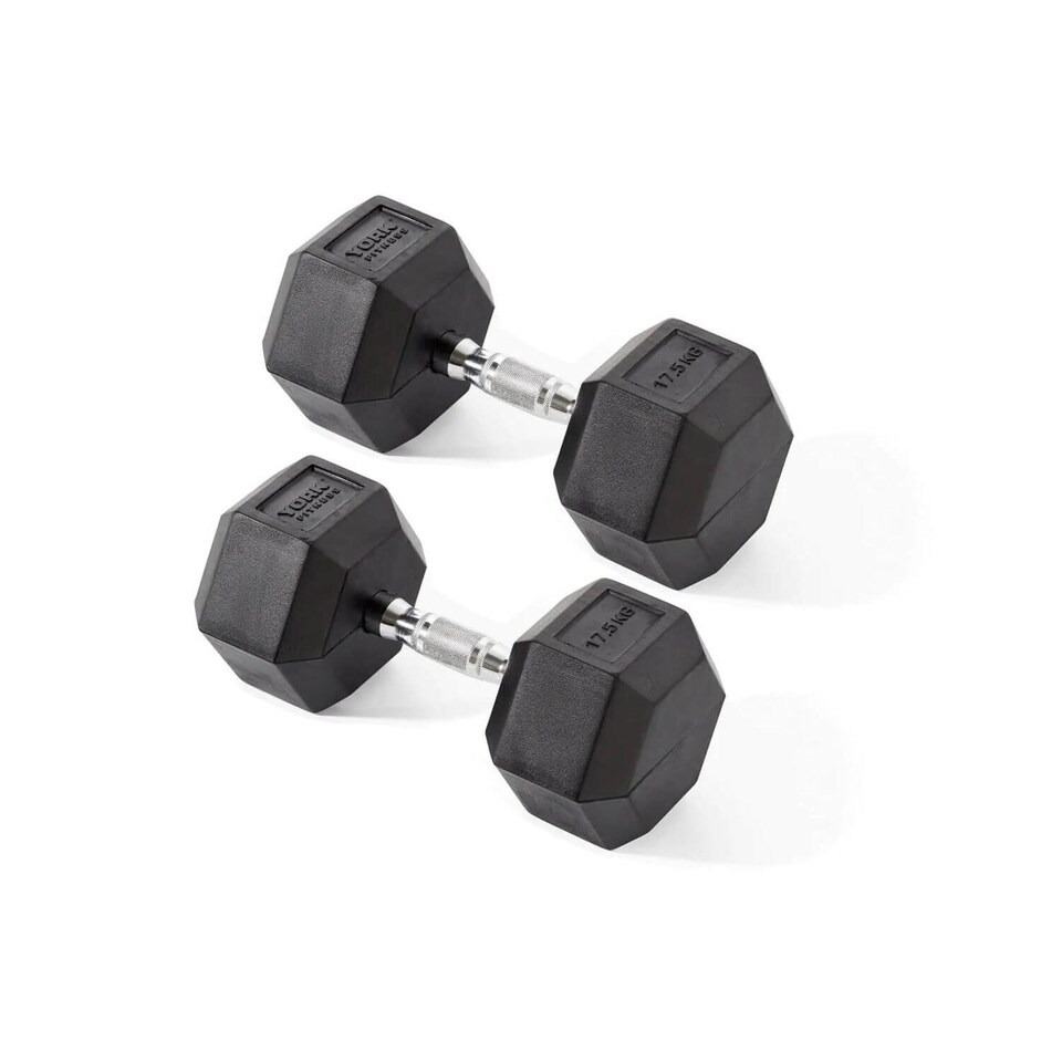 York Rubber Hex Dumbbells 2 x 17.5kg