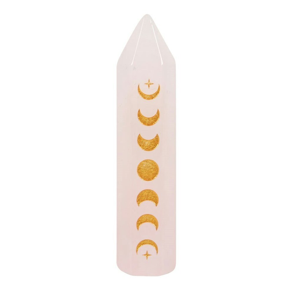 image 1 of Something Different Rose Quartz Moon Phases Crystal - Pink/Gold - One Size