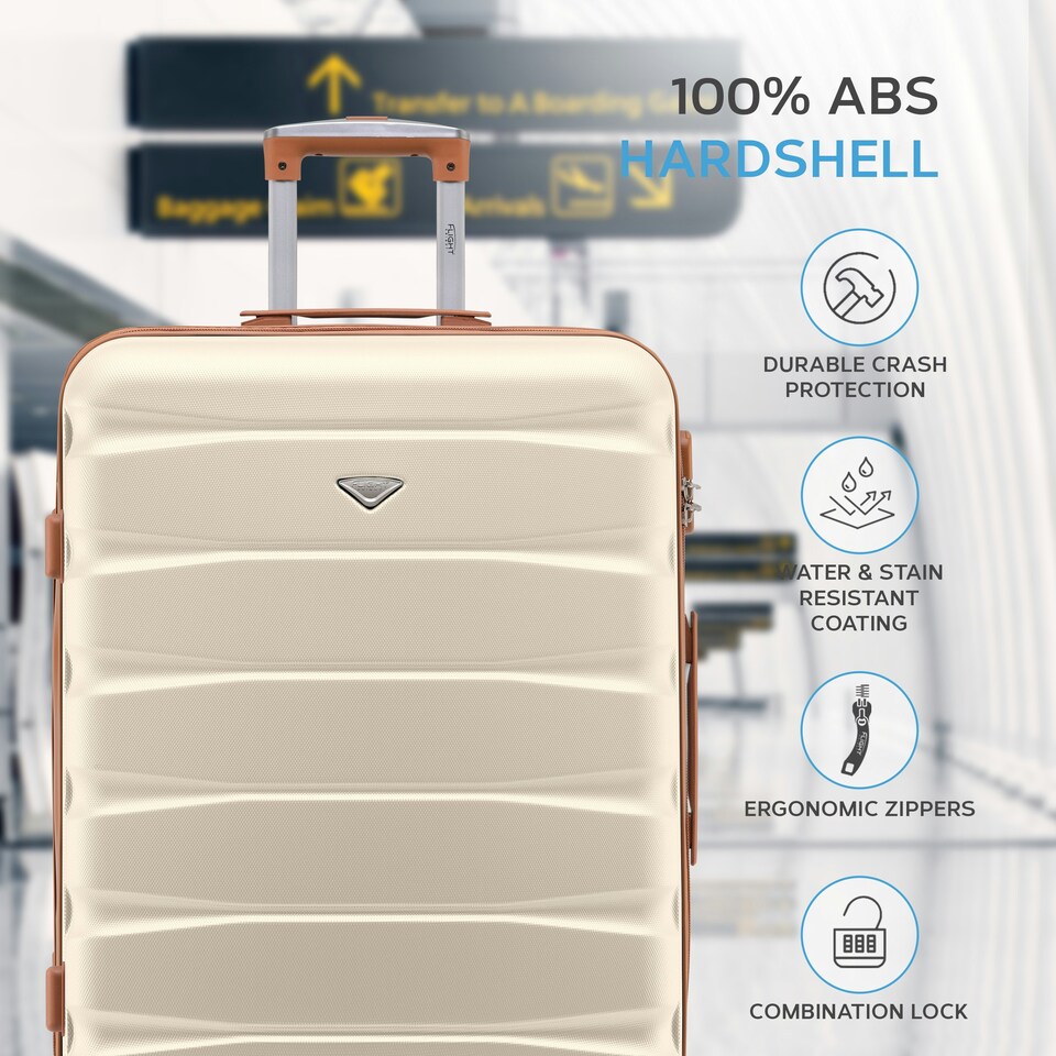 image 1 of Flight Knight 25" 4 Wheel ABS Hard Case Medium Suitcase 100+ Airlines Approved - easyJet, British Airways, Ryanair, Jet2, Emirates & Many More - Check-in | Cream | Cream | Medium