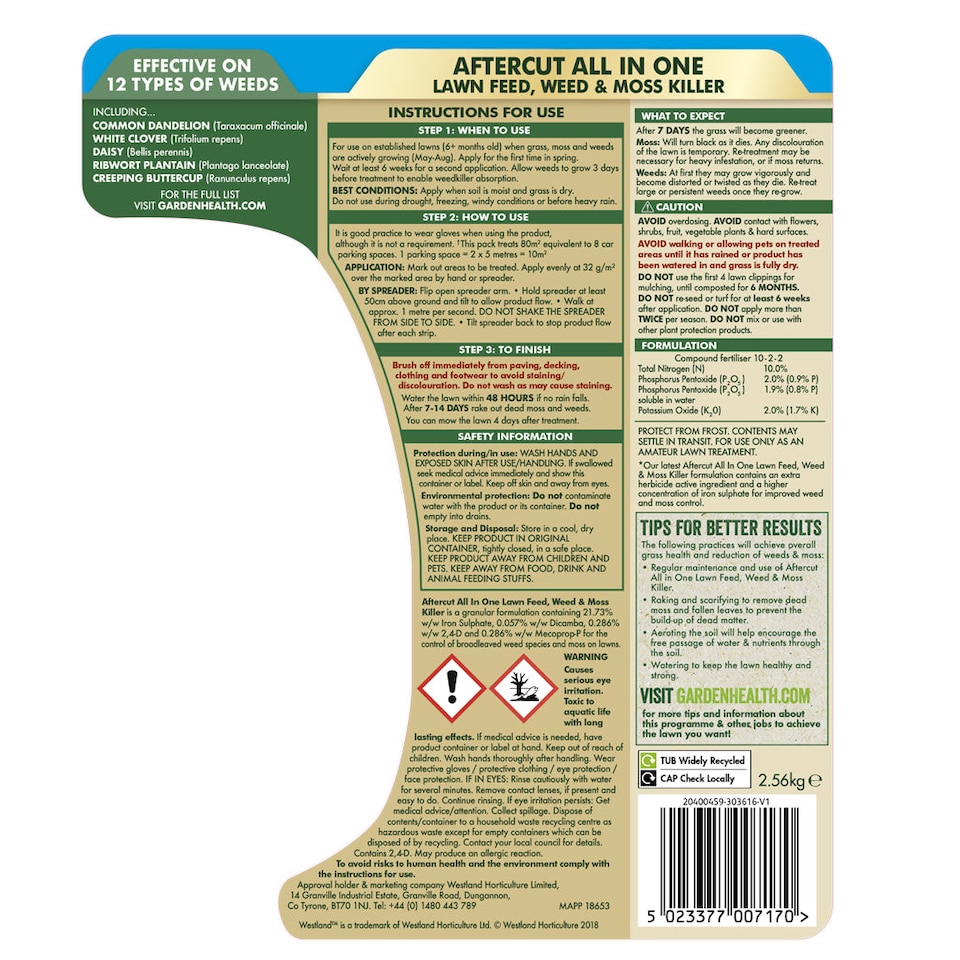 image 1 of Westland Aftercut All In One Lawn Feed Weed & Moss Spreader - 80m2