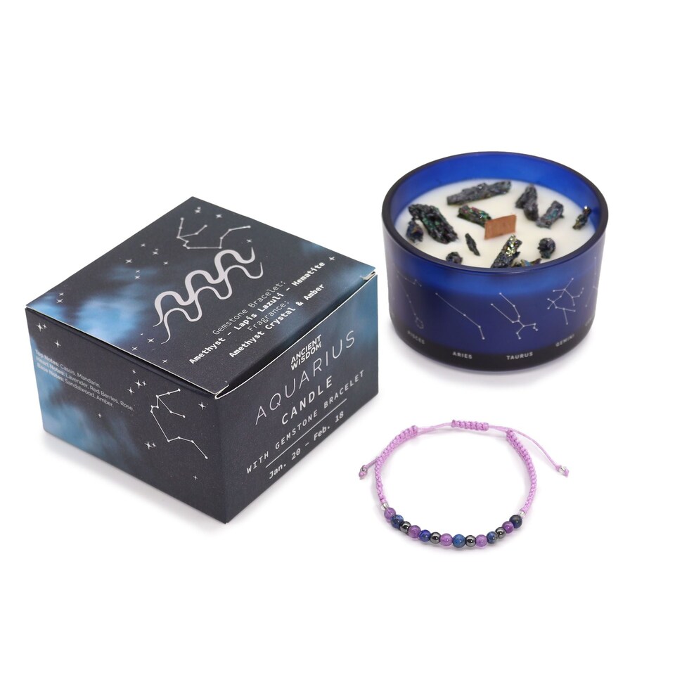 image 1 of Serenityy Zodiac Crystal Candle with Gemstone Bracelet - Aquarius